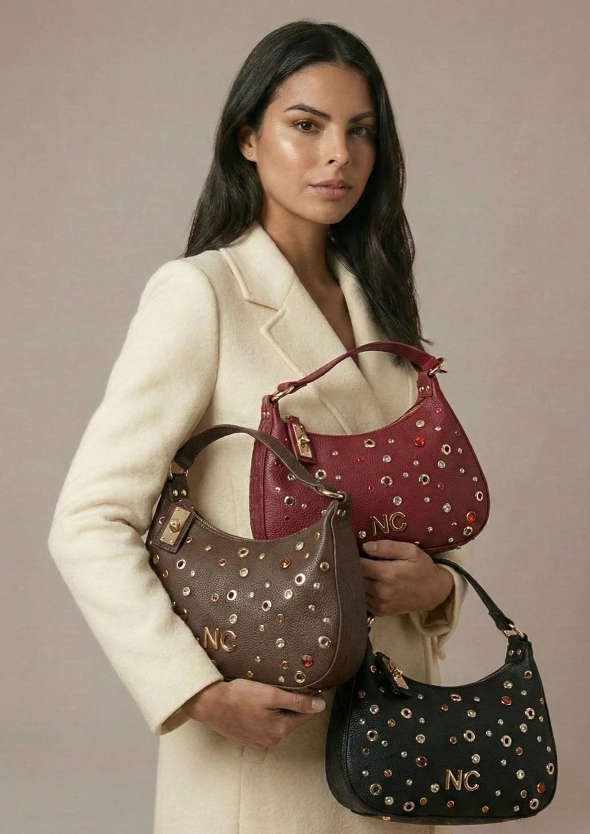 Bolso Góndola con Cristales en Piel Soft