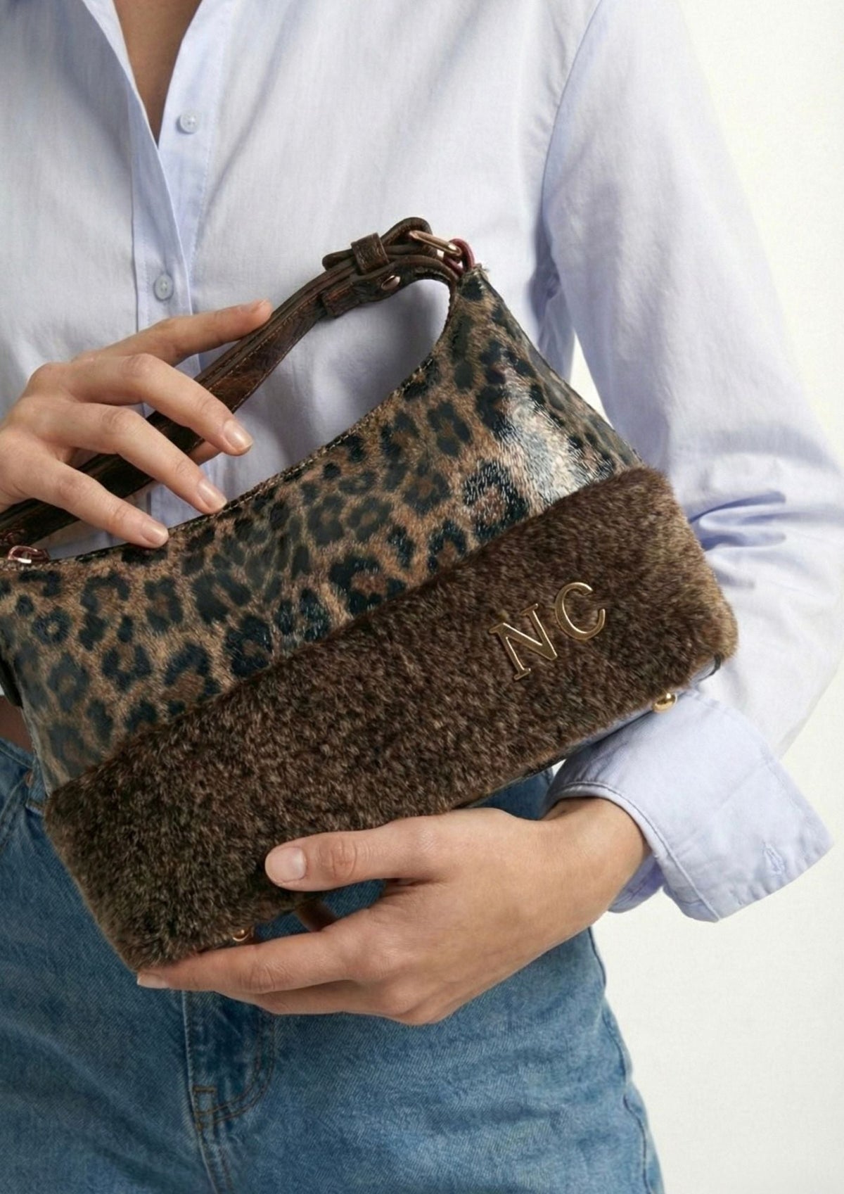 Bolso Bandolera Baguette Leopardo Efecto Potro
