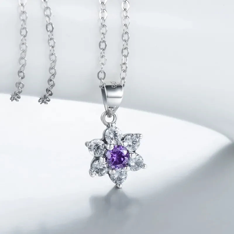 Juego de Flor Amatista con Circonitas en Plata 925