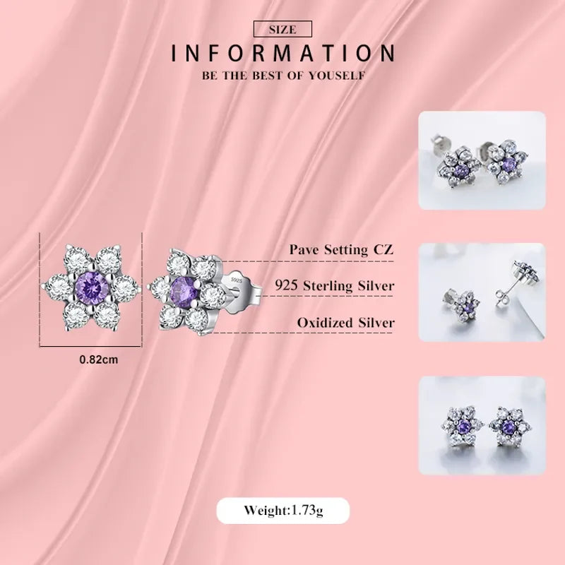 Juego de Flor Amatista con Circonitas en Plata 925