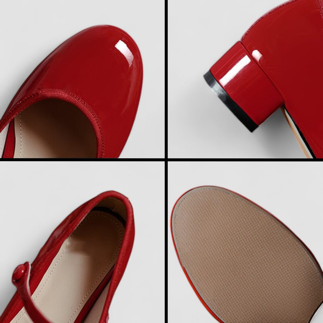 Zapatos de Tacón Ancho Mary Jane en Charol Blanche
