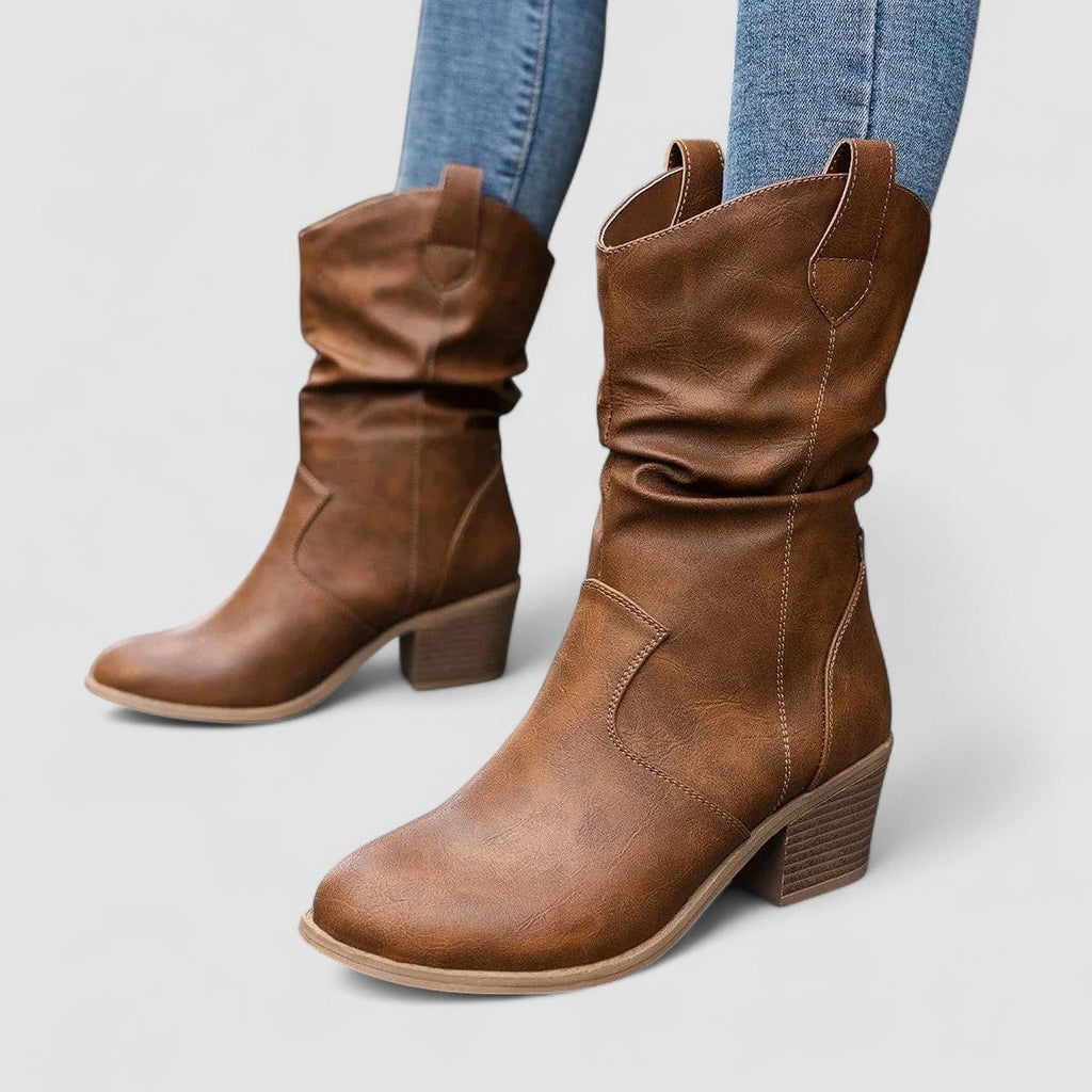 Botas Arrugadas con Tacón Medio Cómodo Eleanora