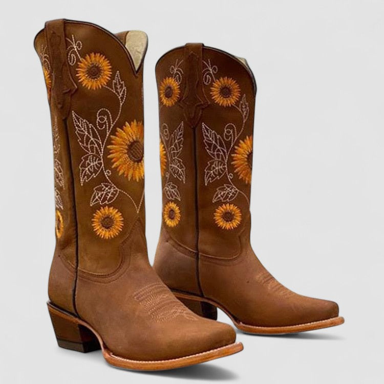 Floral-Botines Bordados Estilo Western Savannah