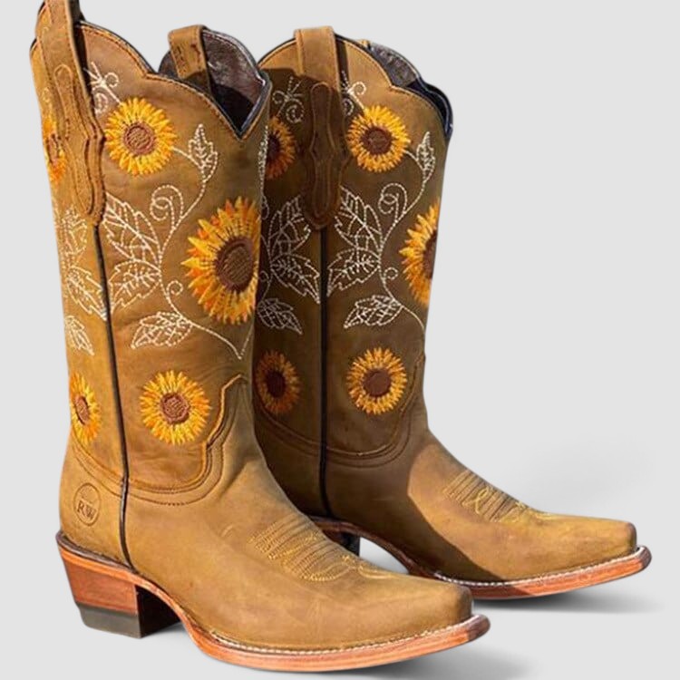 Floral-Botines Bordados Estilo Western Savannah