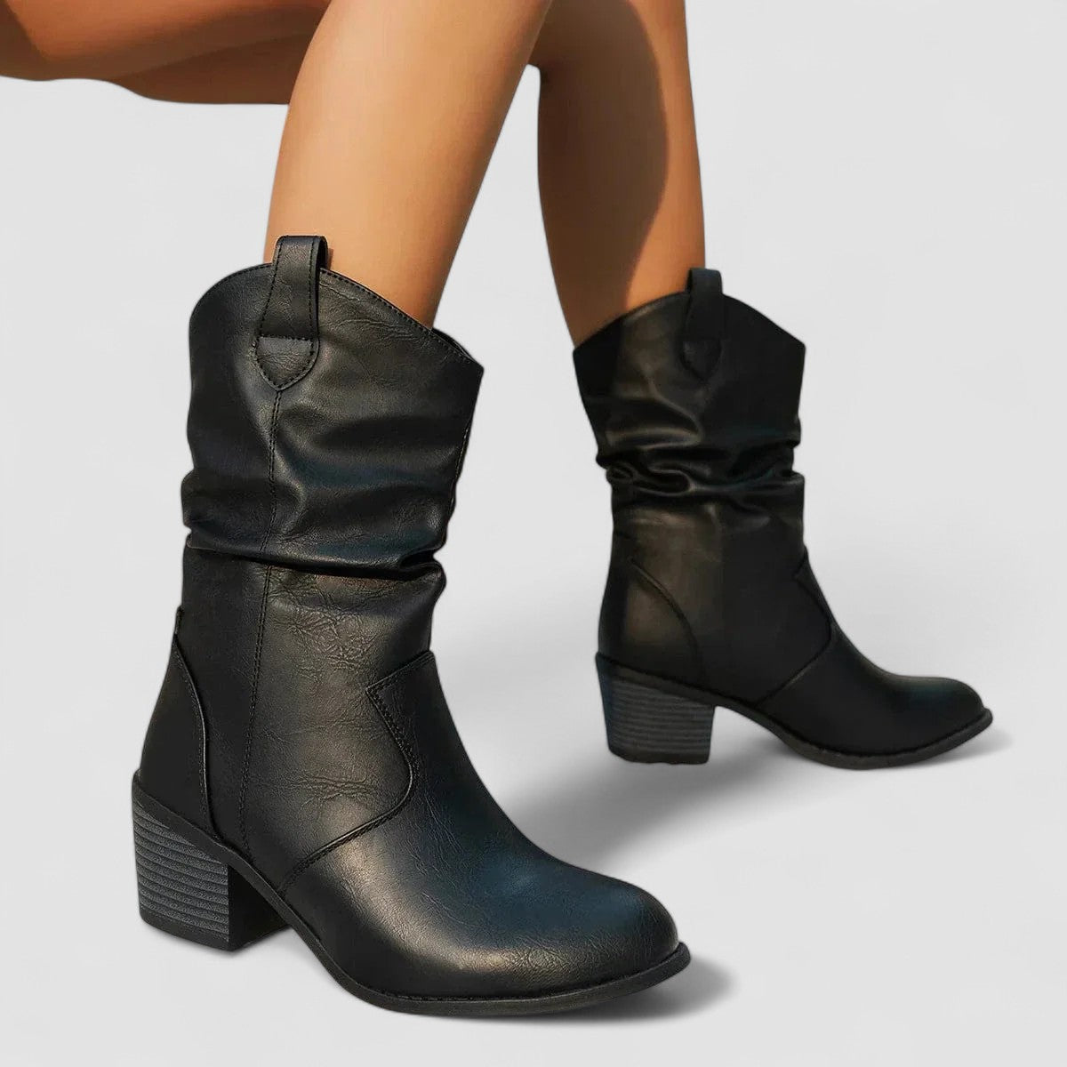 Botas Arrugadas con Tacón Medio Cómodo Eleanora