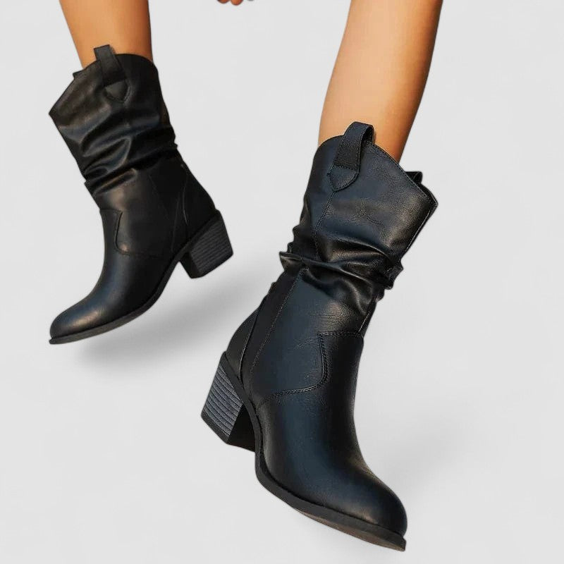 Botas Arrugadas con Tacón Medio Cómodo Eleanora