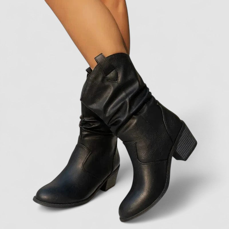 Botas Arrugadas con Tacón Medio Cómodo Eleanora
