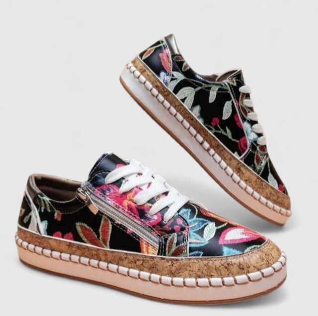 Zapatillas con Plataforma y Bordado Floral Daphne