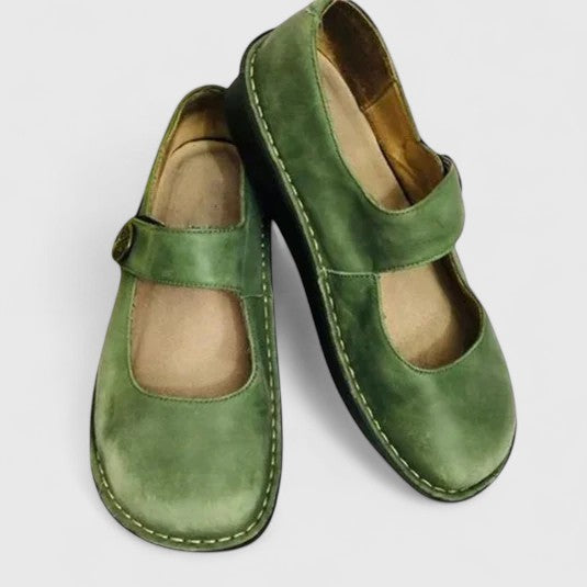 Zapatos Mary Jane en Piel Genuina Olive