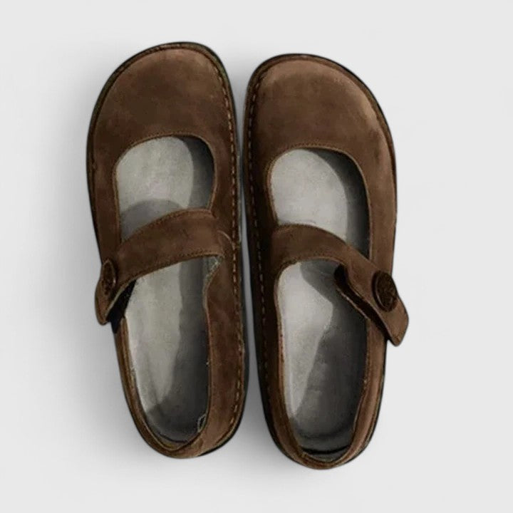 Zapatos Mary Jane en Piel Genuina Olive