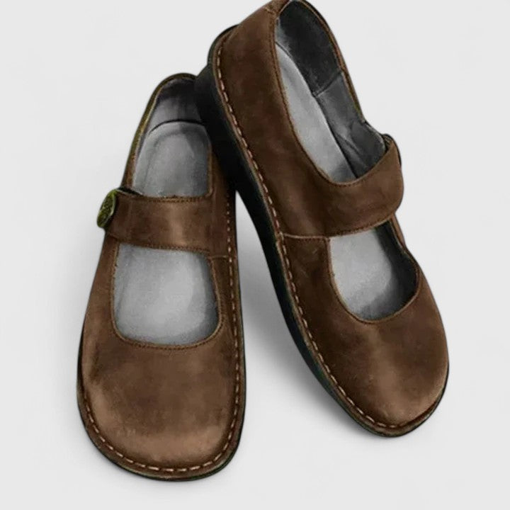 Zapatos Mary Jane en Piel Genuina Olive