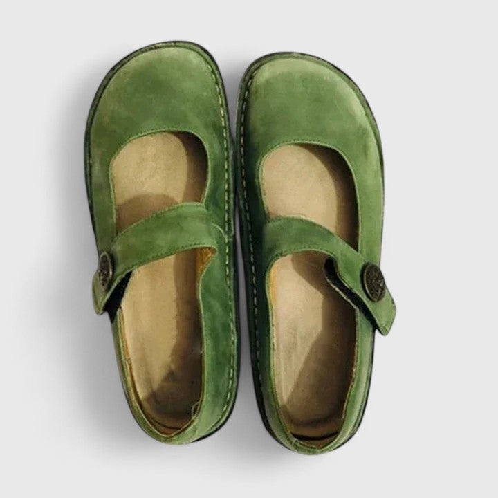 Zapatos Mary Jane en Piel Genuina Olive