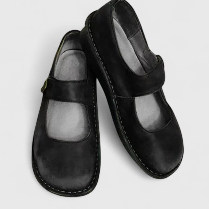 Zapatos Mary Jane en Piel Genuina Olive
