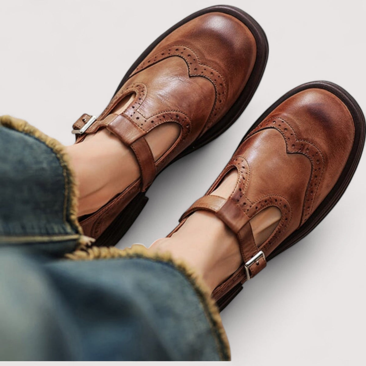 Zapatos Mary Jane de Piel Detalle Brogue Hazel